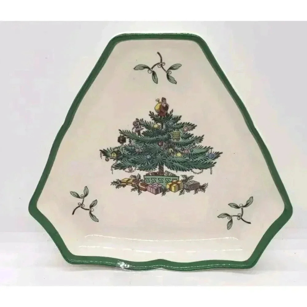 Vintage SPODE Christmas Tree bowl Dish Raised Edge Decor Gift Vanity Trinket